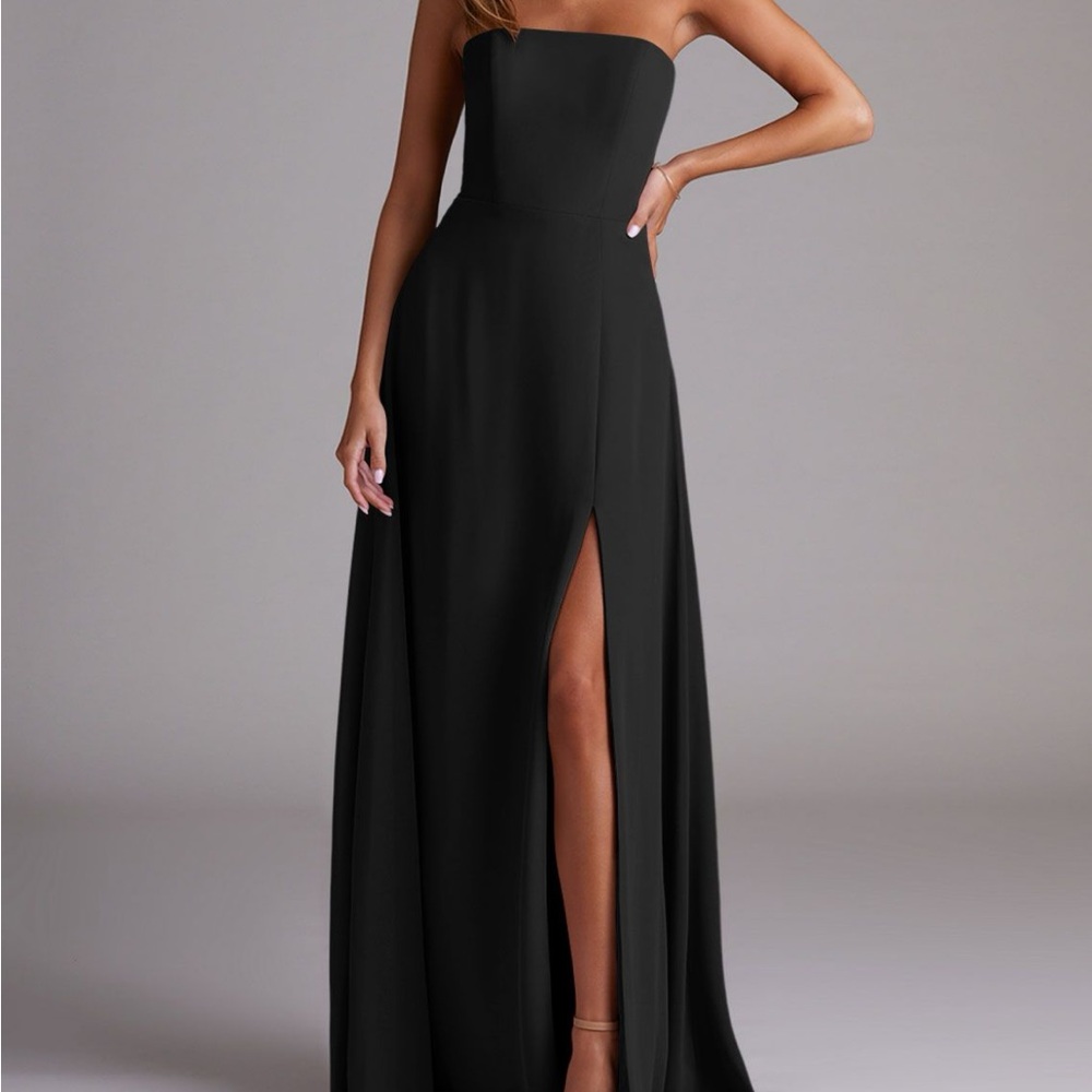 Wren Strapless Black Evening Gown with Side Slit